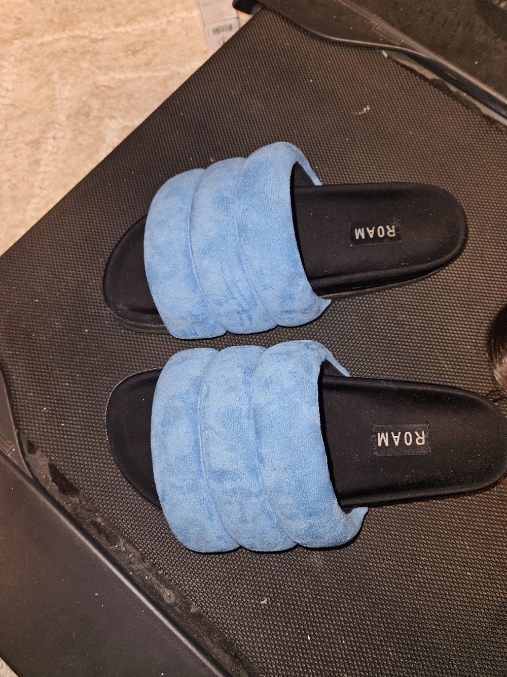 ROAM Light Blue Suede Quilted Slide Sandals for Women